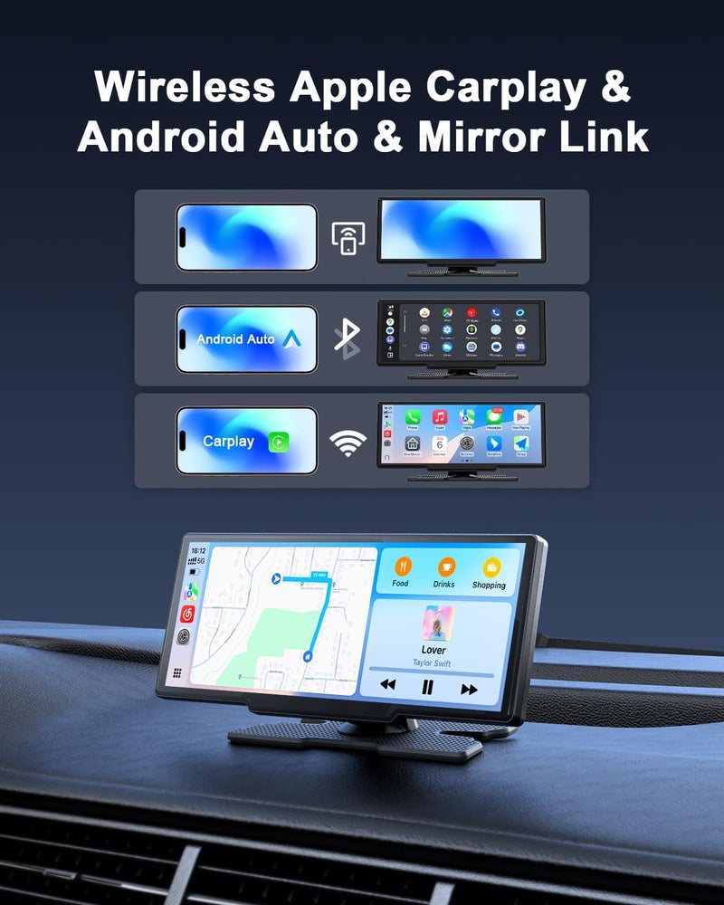 Avylet 8.1'' Wireless Apple Carplay Screen for Car, Android Auto with Backup Camera, Portable Car Stereo Touchscreen with OTA/GPS Navigation/Mirror Link/Voice Control/Bluetooth/AUX/FM/WiFi - Image 2